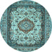 Round Machine Washable Medallion Light Blue Traditional Rug, wshtr420lblu