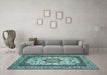 Machine Washable Medallion Light Blue Traditional Rug in a Living Room, wshtr420lblu