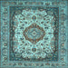 Square Machine Washable Medallion Light Blue Traditional Rug, wshtr420lblu