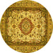 Round Machine Washable Medallion Yellow Traditional Rug, wshtr420yw