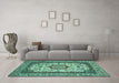 Machine Washable Medallion Turquoise Traditional Area Rugs in a Living Room,, wshtr420turq