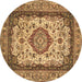 Round Medallion Brown Traditional Rug, tr420brn