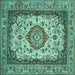 Square Machine Washable Medallion Turquoise Traditional Area Rugs, wshtr420turq