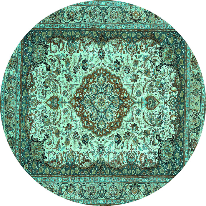 Round Medallion Turquoise Traditional Rug, tr420turq