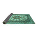 Sideview of Medallion Turquoise Traditional Rug, tr420turq