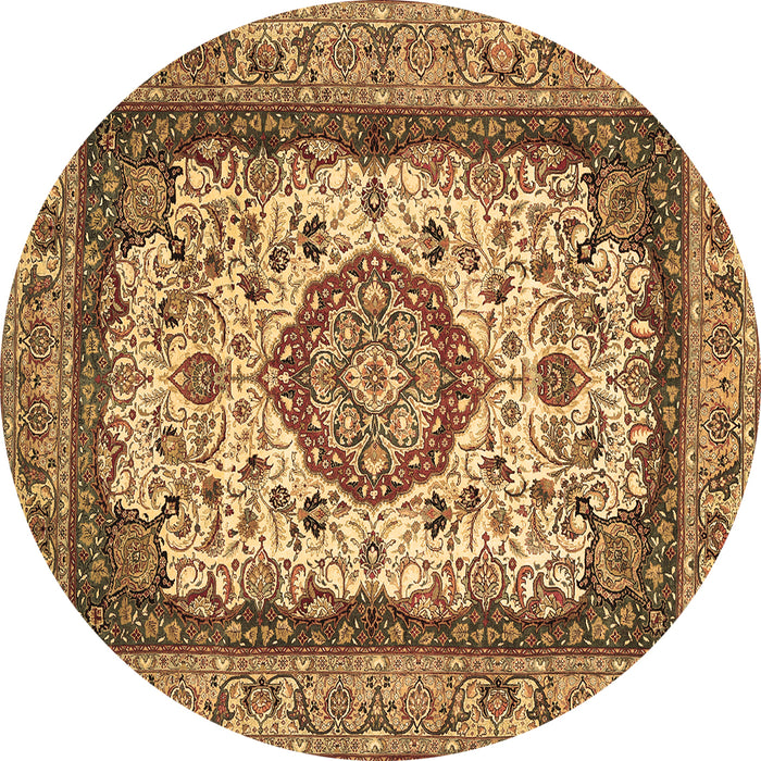 Round Machine Washable Medallion Brown Traditional Rug, wshtr420brn
