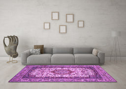 Machine Washable Medallion Purple Traditional Area Rugs in a Living Room, wshtr420pur