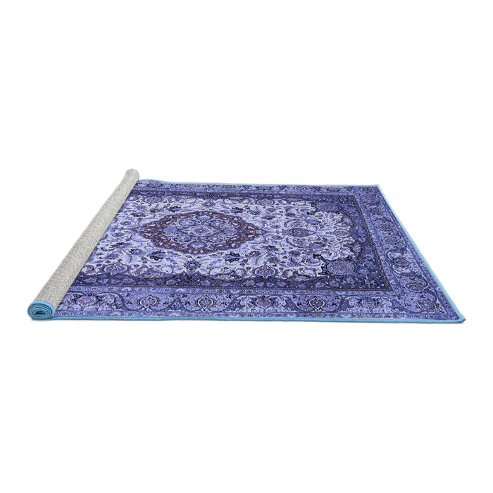 Sideview of Machine Washable Medallion Blue Traditional Rug, wshtr420blu