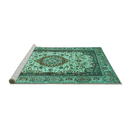 Sideview of Machine Washable Medallion Turquoise Traditional Area Rugs, wshtr420turq