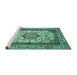 Sideview of Machine Washable Medallion Turquoise Traditional Area Rugs, wshtr420turq