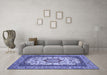 Machine Washable Medallion Blue Traditional Rug in a Living Room, wshtr420blu