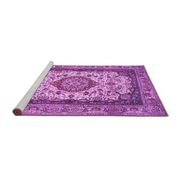 Sideview of Machine Washable Medallion Purple Traditional Area Rugs, wshtr420pur