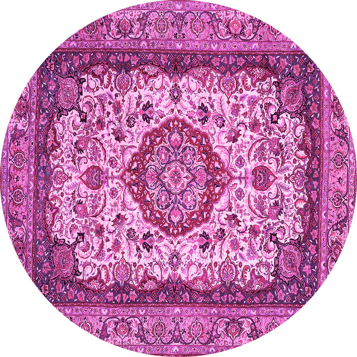 Round Machine Washable Medallion Pink Traditional Rug, wshtr420pnk