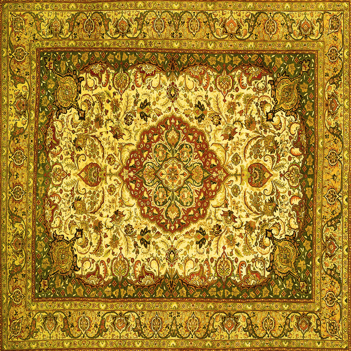 Square Machine Washable Medallion Yellow Traditional Rug, wshtr420yw