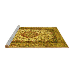Sideview of Machine Washable Medallion Yellow Traditional Rug, wshtr420yw