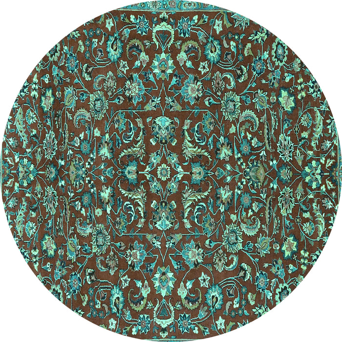 Round Machine Washable Persian Turquoise Traditional Area Rugs, wshtr4210turq
