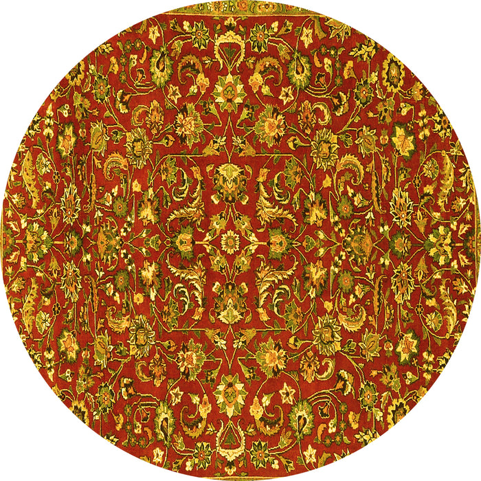 Round Machine Washable Persian Yellow Traditional Rug, wshtr4210yw