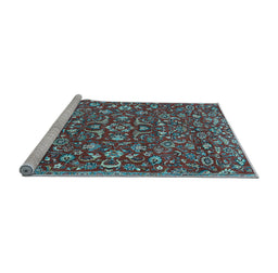 Sideview of Machine Washable Persian Light Blue Traditional Rug, wshtr4210lblu