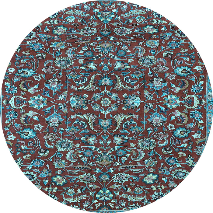 Round Machine Washable Persian Light Blue Traditional Rug, wshtr4210lblu