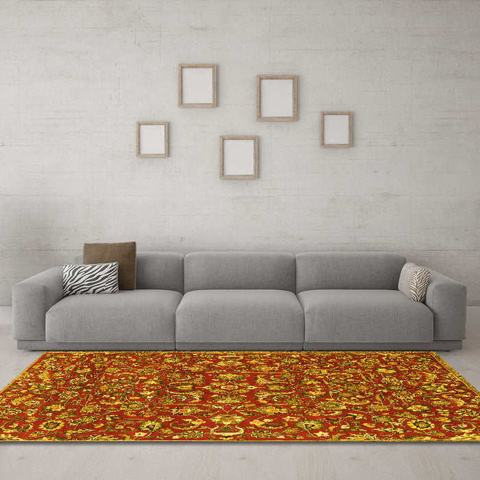 Machine Washable Persian Yellow Traditional Rug in a Living Room, wshtr4210yw