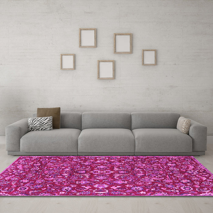Machine Washable Persian Pink Traditional Rug in a Living Room, wshtr4210pnk
