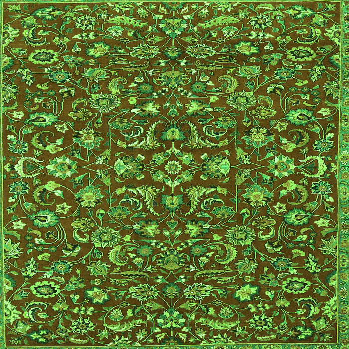 Round Machine Washable Persian Green Traditional Area Rugs, wshtr4210grn
