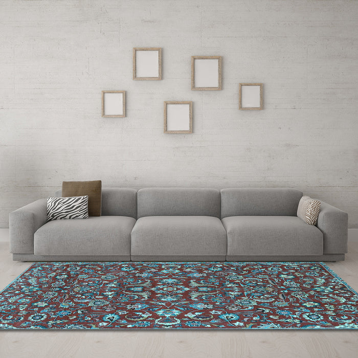 Machine Washable Persian Light Blue Traditional Rug in a Living Room, wshtr4210lblu