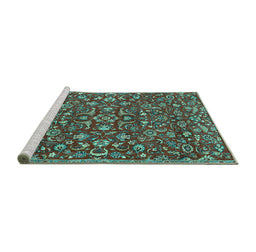 Sideview of Machine Washable Persian Turquoise Traditional Area Rugs, wshtr4210turq