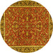 Round Machine Washable Persian Yellow Traditional Rug, wshtr4211yw