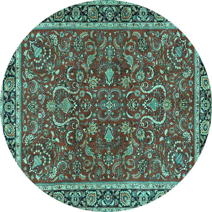 Round Machine Washable Persian Turquoise Traditional Area Rugs, wshtr4211turq