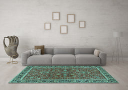 Machine Washable Persian Turquoise Traditional Area Rugs in a Living Room,, wshtr4211turq