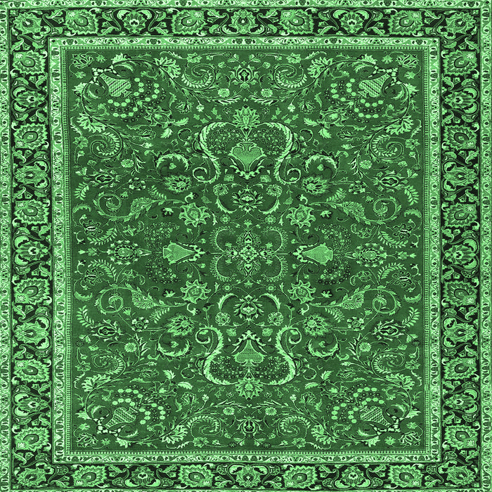 Square Machine Washable Persian Emerald Green Traditional Area Rugs, wshtr4211emgrn