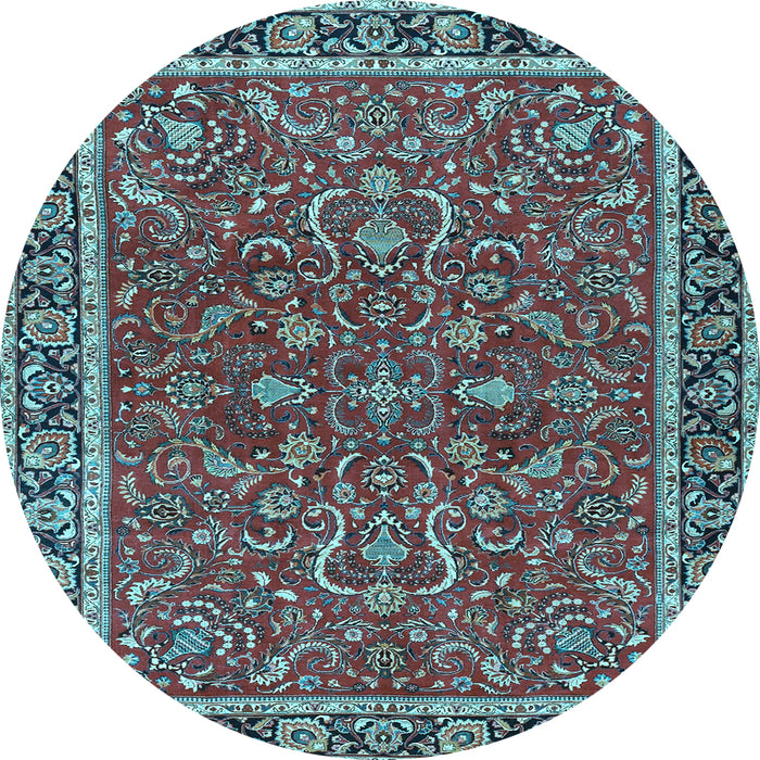 Round Machine Washable Persian Light Blue Traditional Rug, wshtr4211lblu