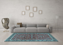 Machine Washable Persian Light Blue Traditional Rug in a Living Room, wshtr4211lblu
