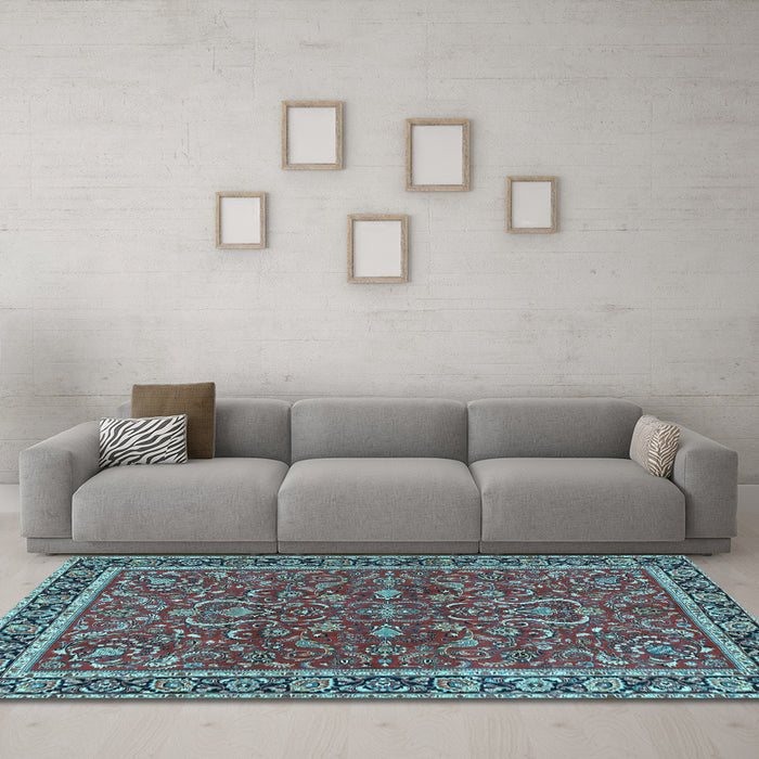 Machine Washable Persian Light Blue Traditional Rug in a Living Room, wshtr4211lblu