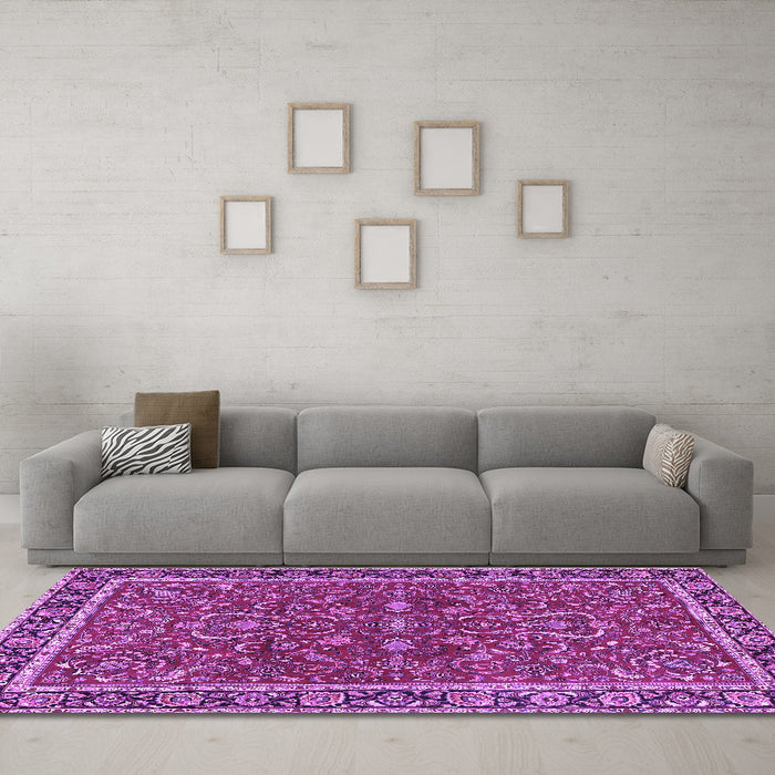 Machine Washable Persian Purple Traditional Area Rugs in a Living Room, wshtr4211pur