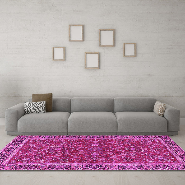 Machine Washable Persian Pink Traditional Rug in a Living Room, wshtr4211pnk