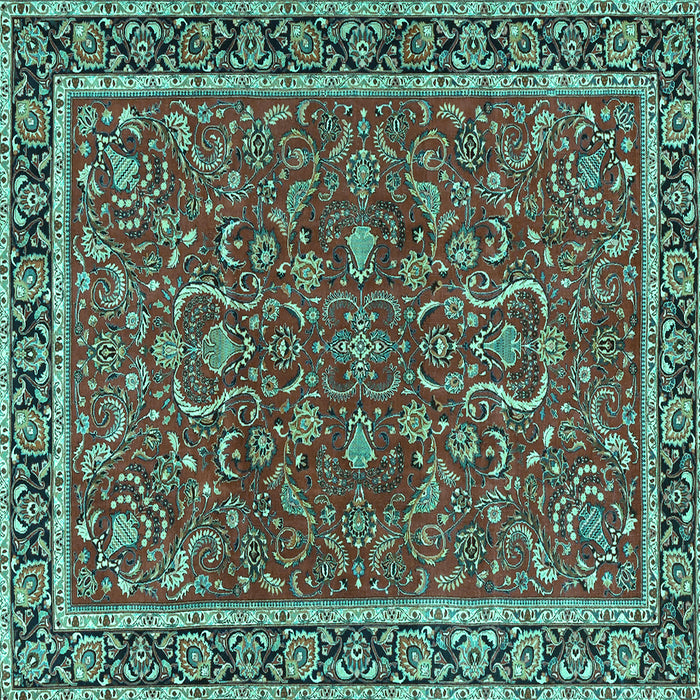 Square Machine Washable Persian Turquoise Traditional Area Rugs, wshtr4211turq