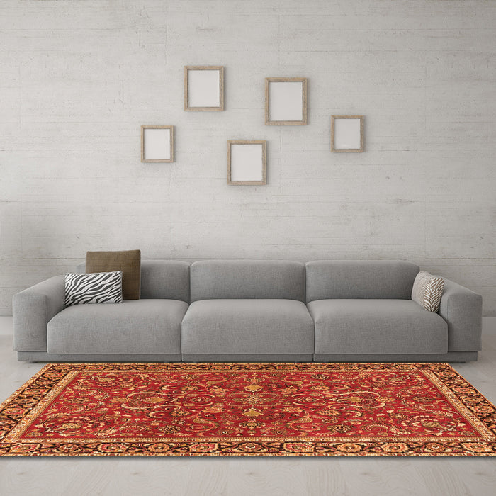 Machine Washable Persian Orange Traditional Area Rugs in a Living Room, wshtr4211org
