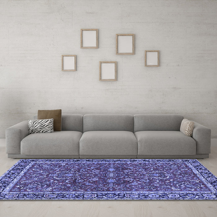 Machine Washable Persian Blue Traditional Rug in a Living Room, wshtr4211blu