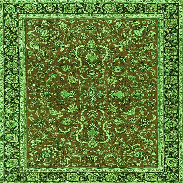 Round Machine Washable Persian Green Traditional Area Rugs, wshtr4211grn