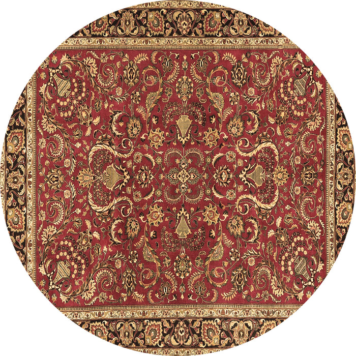 Round Machine Washable Persian Brown Traditional Rug, wshtr4211brn