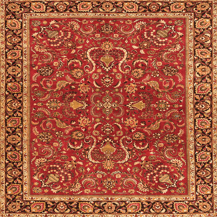 Round Machine Washable Persian Orange Traditional Area Rugs, wshtr4211org