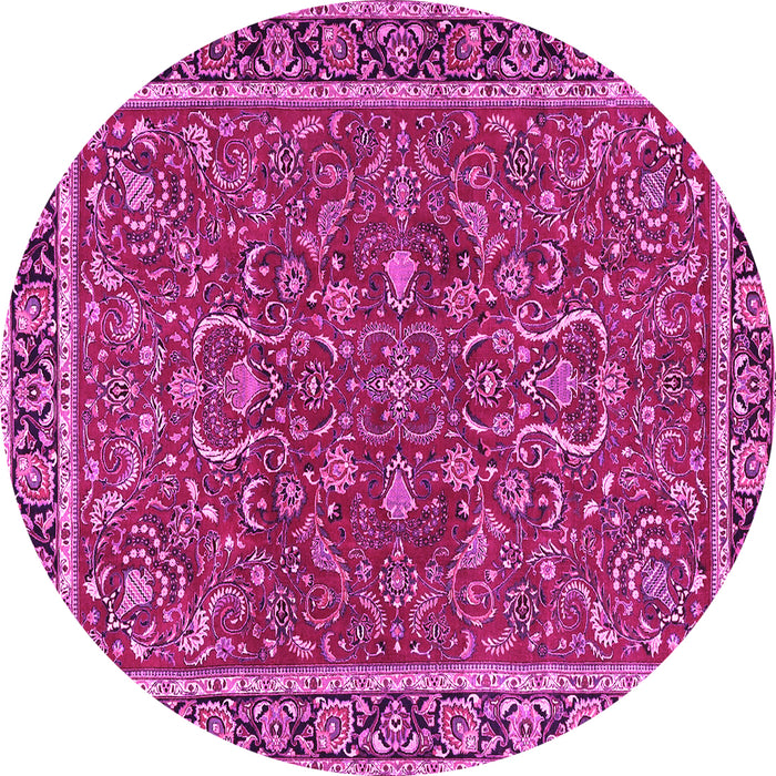 Round Machine Washable Persian Pink Traditional Rug, wshtr4211pnk