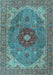 Machine Washable Medallion Light Blue Traditional Rug, wshtr4212lblu