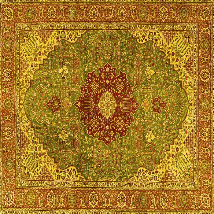 Square Machine Washable Medallion Yellow Traditional Rug, wshtr4212yw