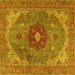 Square Machine Washable Medallion Yellow Traditional Rug, wshtr4212yw