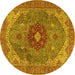 Round Machine Washable Medallion Yellow Traditional Rug, wshtr4212yw