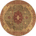 Round Medallion Brown Traditional Rug, tr4212brn