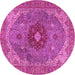 Round Machine Washable Medallion Pink Traditional Rug, wshtr4212pnk